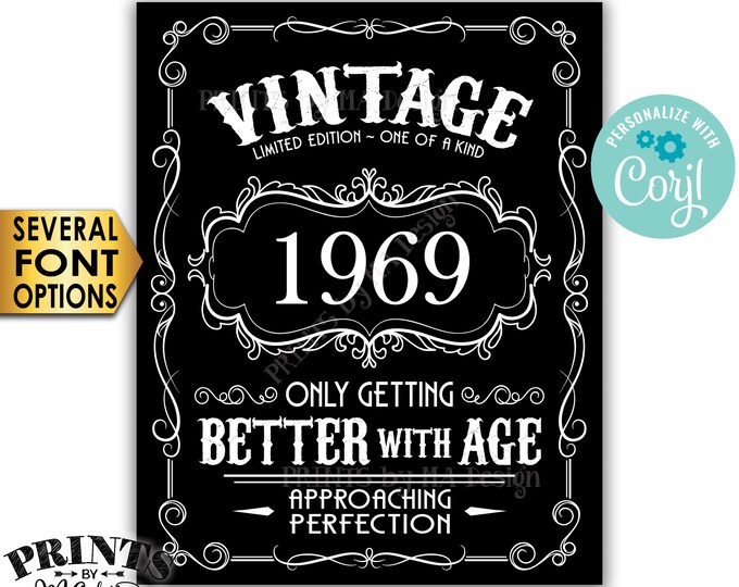 Vintage Birthday Sign, Better with Age Liquor Themed Party, Any Year, PRINTABLE Black & White 8x10/16x20” Sign <Edit Yourself with Corjl>