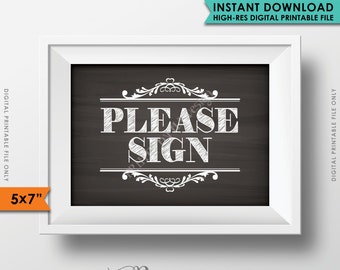 Please Sign Guestbook Sign Reception Sign Shower Sign, Guest Book, Please Sign In, Wedding, 5x7” Chalkboard Style Printable Instant Download