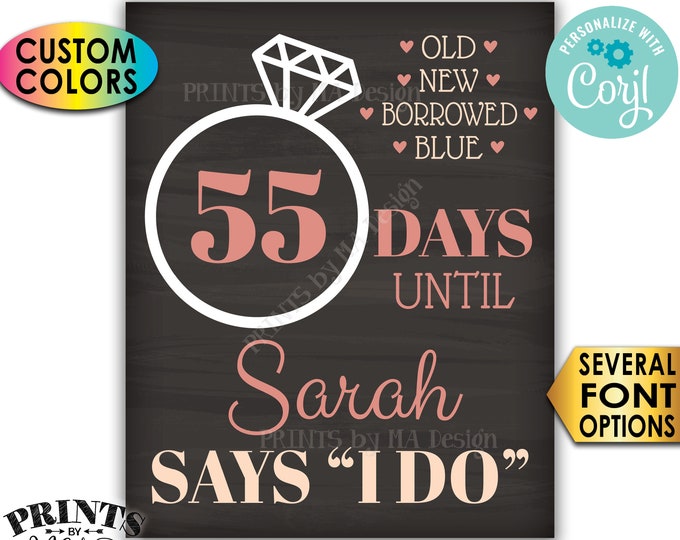 Bridal Shower Countdown Sign, Days Until She Says I Do, Custom PRINTABLE 8x10/16x20” Chalkboard Style Ring Sign <Edit Yourself with Corjl>