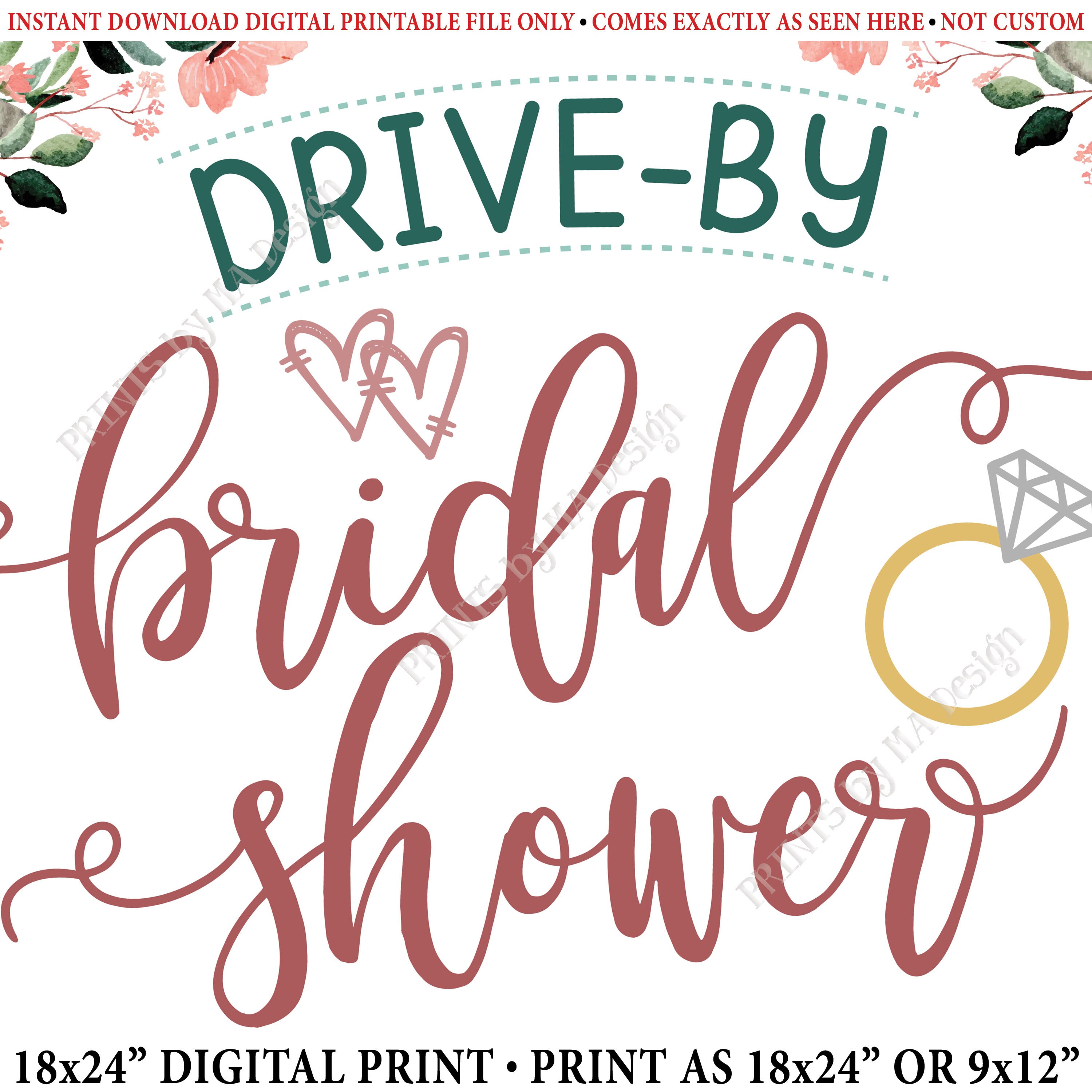 DriveBy Bridal Shower Sign, Wedding Shower Parade, Rose Gold Blush