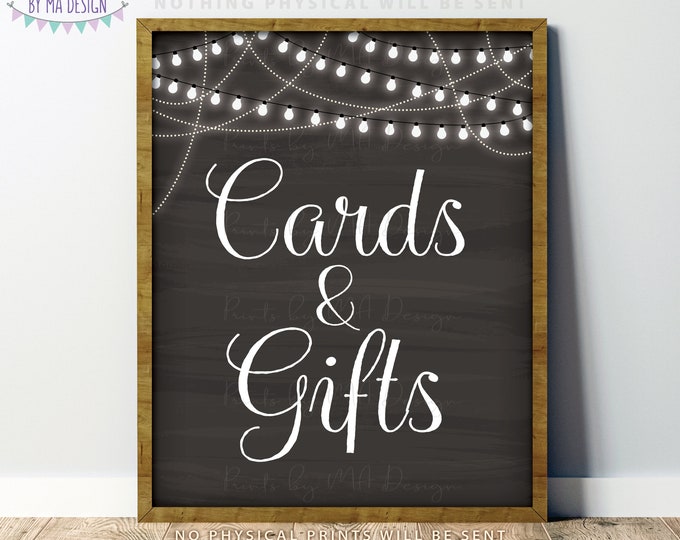 Cards and Gifts Sign, Cards & Gifts Wedding Shower Birthday Graduation, PRINTABLE 8x10/16x20” Chalkboard Style Gift Table Sign, Lights <ID>