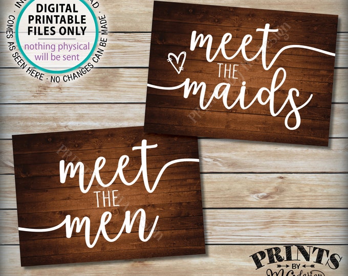 Meet the Maids & Men Signs, Intro Maids and Men Bridal Party, Bridesmaids Groomsmen, Two PRINTABLE 5x7” Rustic Wood Style Wedding Signs <ID>