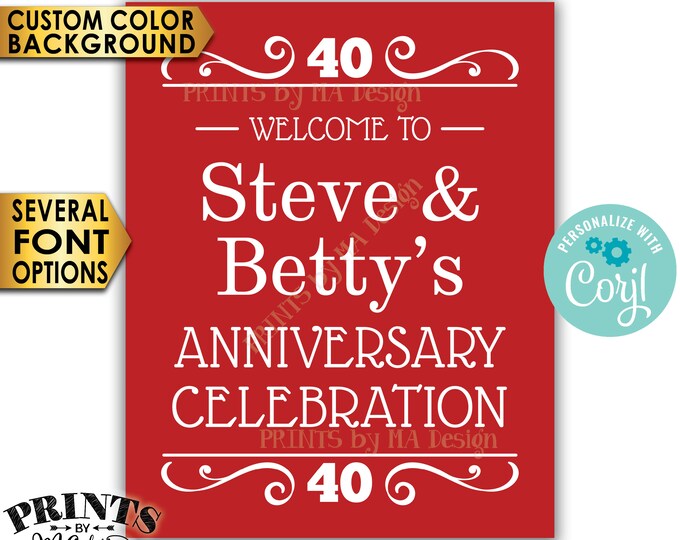 Welcome to the Anniversary Celebration, PRINTABLE 16x20” Anniversary Decoration with a Custom Color Background <Edit Yourself with Corjl>