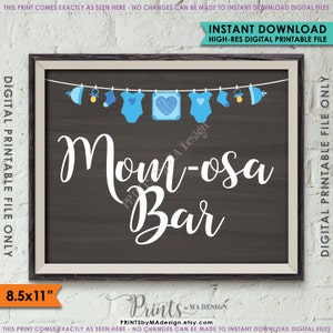 Mimosa Bar Sign, MOMosa Sign, Make a Mimosa Drink Sign, Mom-osa Sign, Blue Clothesline, Instant Download 8.5x11” Chalkboard Style Printable