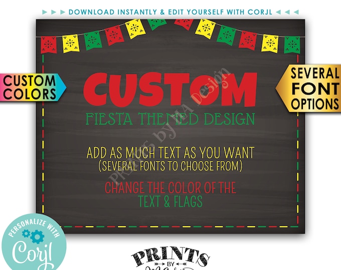 Custom Fiesta Themed Poster, Choose Your Text & Colors, PRINTABLE 8x10/16x20” Chalkboard Style Landscape Sign <Edit Yourself with Corjl>