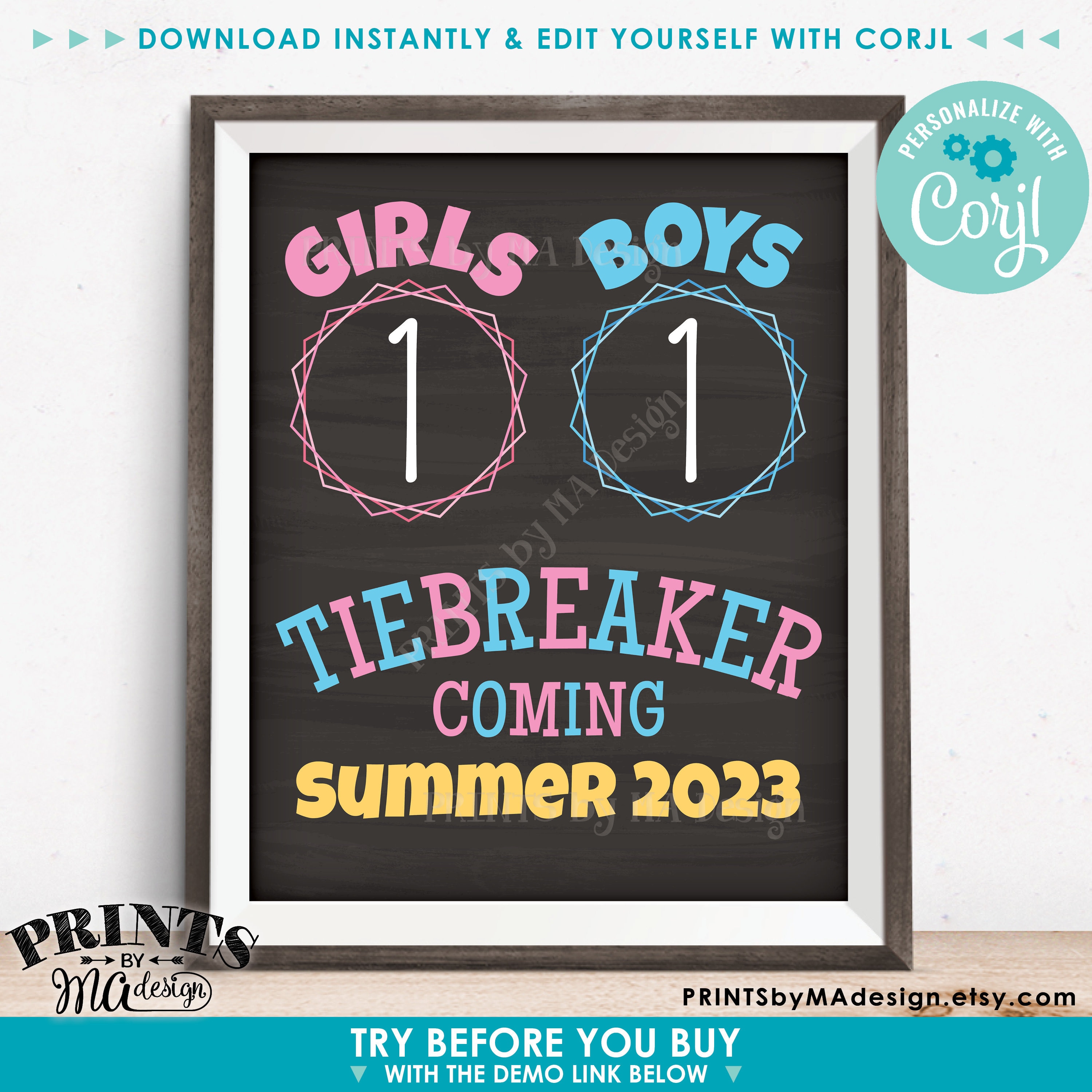 EDITABLE Tie Breaker Pregnancy Announcement Poster 3rd 