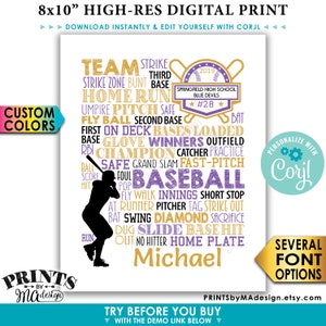 Personalized Baseball Sign, Gift for Seniors, Senior Year Graduation Party Gift for Boys, One PRINTABLE 8x10" Sign <Edit Yourself w/Corjl>