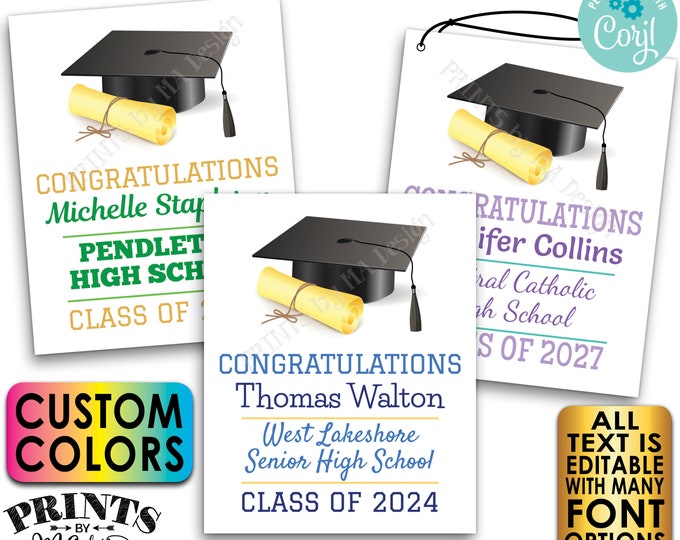 Graduation Tags, Graduation Party Favors, Grad Goodie Bags, PRINTABLE 8.5x11" Sheet of 4x5" Grad Cards <Edit Yourself with Corjl>