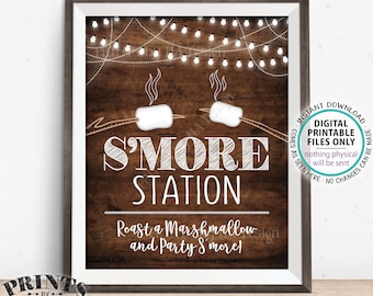 S'more Station Sign, Roast a Marshmallow and Party S'more, PRINTABLE 8x10” Brown Rustic Wood Style Smore Sign <ID>