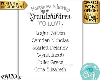 Grandchildren Sign with Names of Grandkids, Grandparents Gift, PRINTABLE 8x10/16x20” Black & White Sign <Edit Yourself with Corjl>