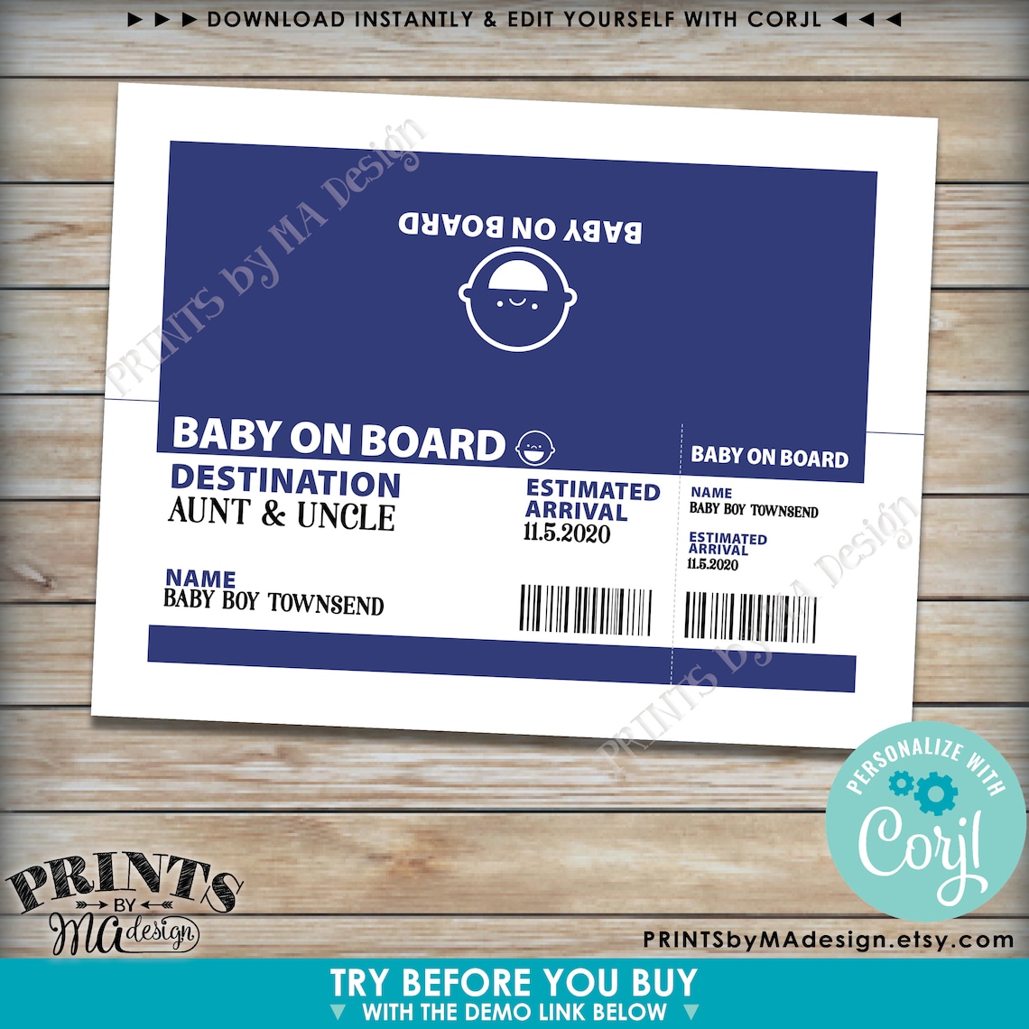 Baby on Board Pregnancy Announcement Airline Ticket Boarding Etsy