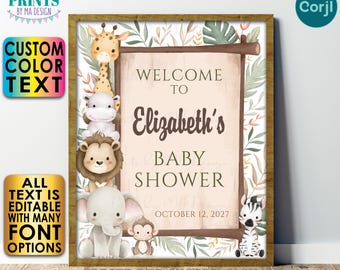 Editable Baby Shower Welcome Sign, Watercolor Style Baby Animals, Custom PRINTABLE 8x10/16x20” Entrance Sign <Edit Yourself with Corjl>