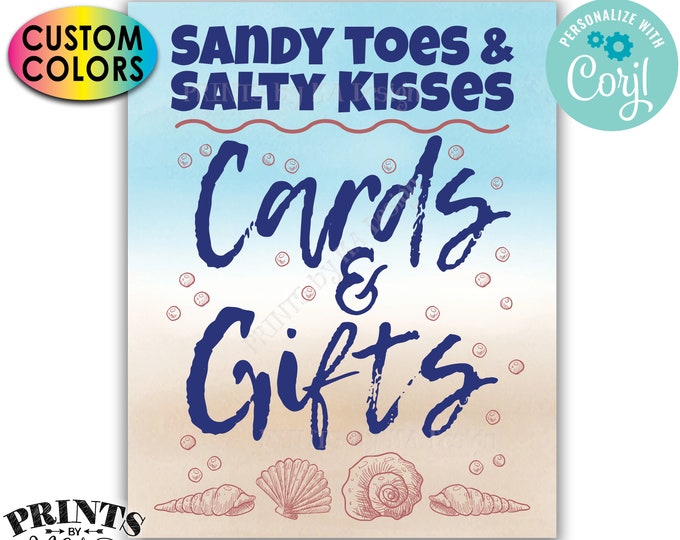 Beach Themed Cards & Gifts Bridal Shower Sign, Sandy Toes and Salty Kisses, PRINTABLE Watercolor Style Sign <Edit Colors Yourself w/Corjl>