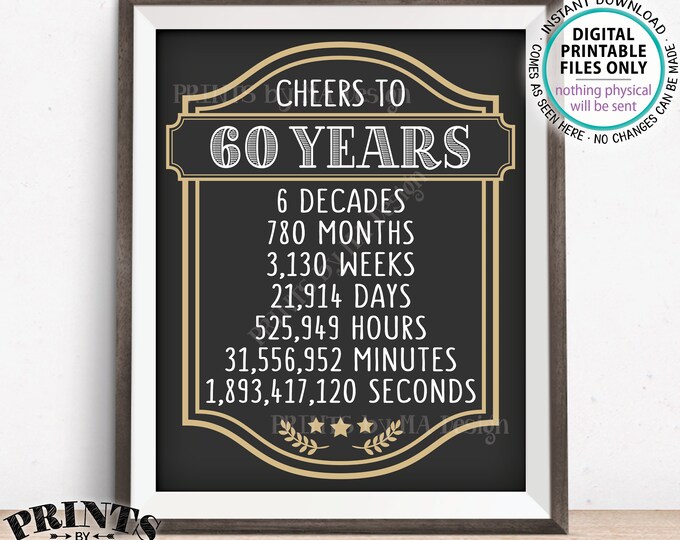 Cheers to 60 Years, 60th Birthday Sign, 60th Anniversary, Cheers & Beers, Beer Party Sign, Retirement Party, PRINTABLE 8x10/16x20” Sign <ID>