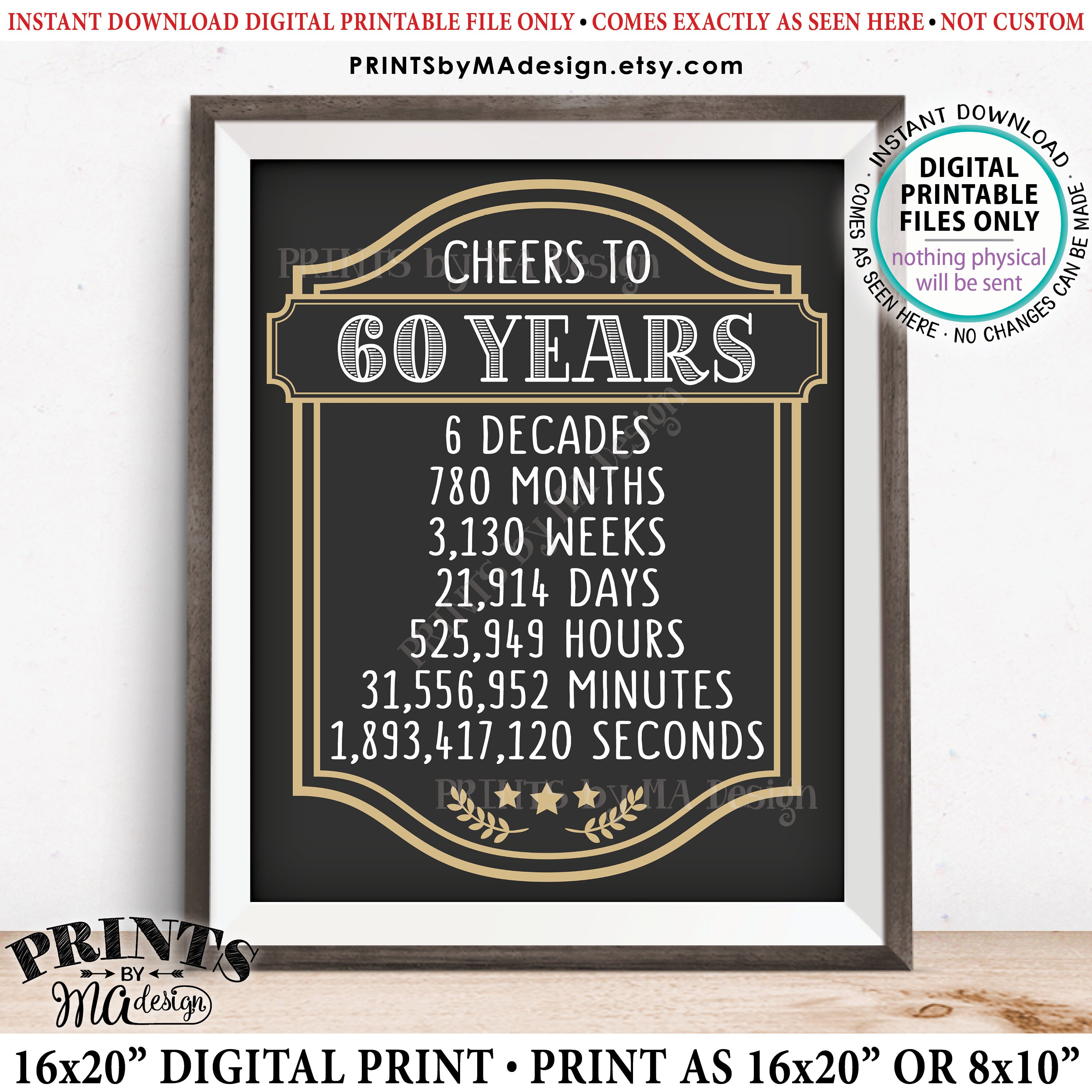 Cheers to 60 Years, 60th Birthday Sign, 60th Anniversary, Cheers