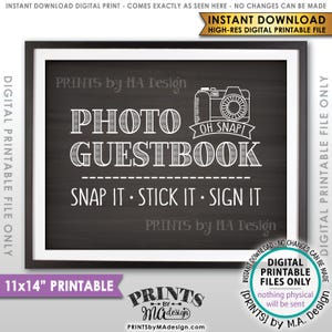 Photo Guestbook Sign, Snap It Stick It Sign It, Add photo to the Guest Book Sign It, Chalkboard Style PRINTABLE 11x14” Instant Download