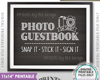 Photo Guestbook Sign, Snap It Stick It Sign It, Add photo to the Guest Book Sign It, Chalkboard Style PRINTABLE 11x14” Instant Download