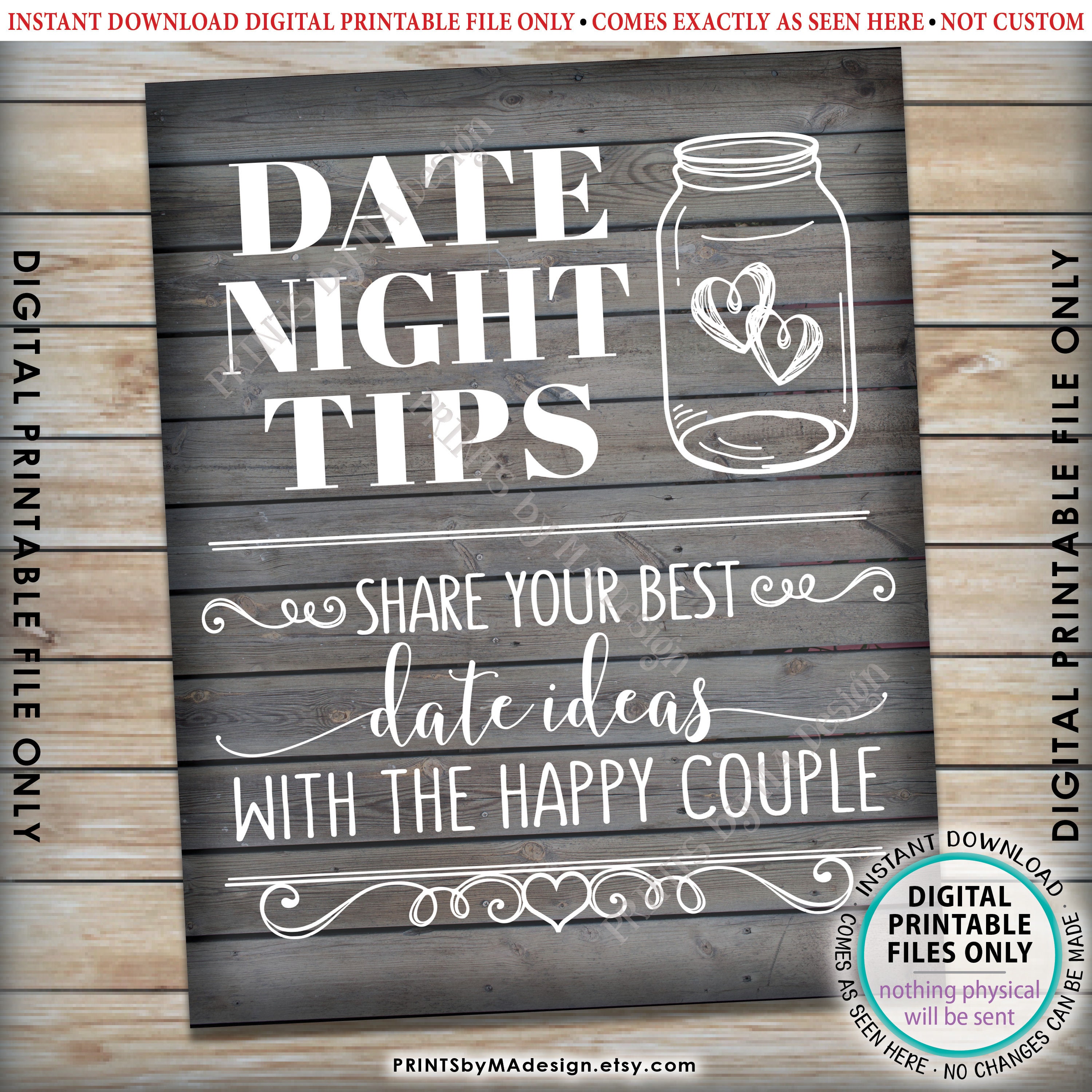 Date Night Tips Sign, Share Your Best Date Ideas with the Happy Couple