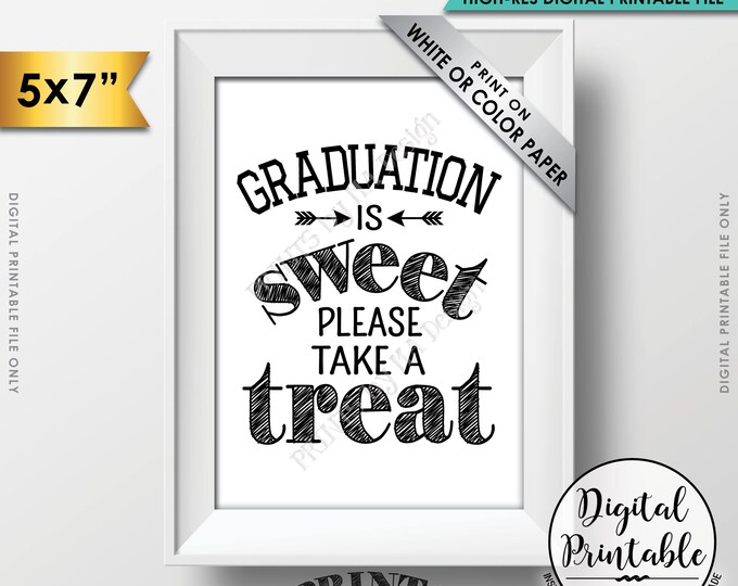 Graduation Party Decoration, Graduation is Sweet Please Take a Treat Graduation Sign, Graduation Party Food, 5x7” Printable Instant Download