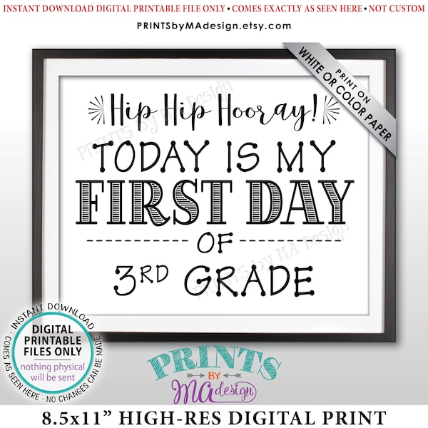 SALE! First Day of School Sign, Back to School, First Day of 3rd Grade Sign, Starting Third Grade Sign, Black Text PRINTABLE 8.5x11" Sign