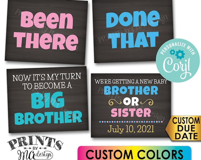 Pregnancy Announcement, Been There Done That, My Turn to Become a Big Brother, 4 PRINTABLE Baby #4 Reveal Signs <Edit Yourself with Corjl>