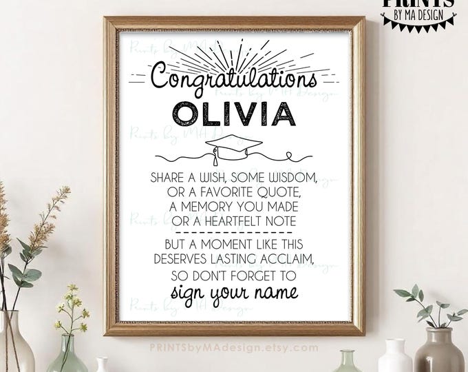Graduation Advice Sign, Custom Name, Congratulations Graduate, Wish, Wisdom, Memory, Quote, Note, PRINTABLE 8x10/16x20” Grad Party Sign