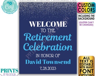 Editable Retirement Party Welcome Sign, Retirement Celebration, Silver Glitter, Custom PRINTABLE 16x20” Sign <Edit Yourself with Corjl>