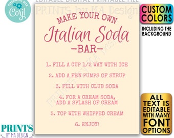 Editable Italian Soda Bar Sign, Make Your Own Cream Soda, One PRINTABLE 8x10/16x20” Sign with Custom Text & Colors <Edit Yourself w/Corjl>