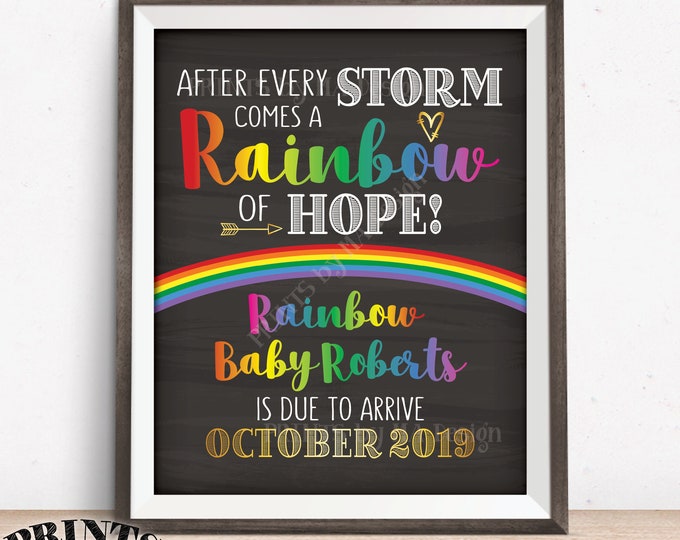 Rainbow Baby Pregnancy Announcement, Hope Pregnancy Reveal After Loss, Custom Name, Chalkboard Style PRINTABLE 8x10/16x20” Rainbow Baby Sign