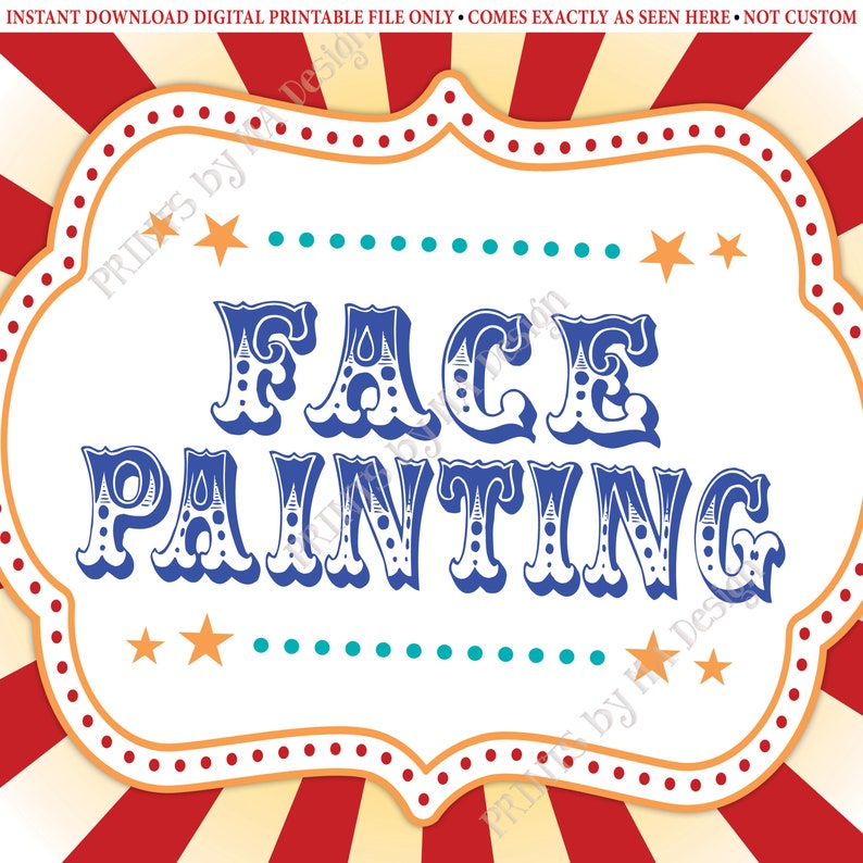 Carnival Party Face Painting Sign Circus Activities Birthday - Etsy