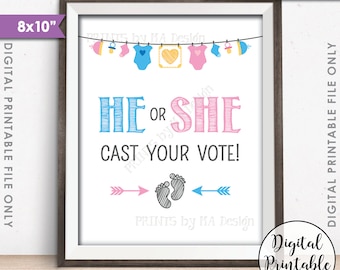 Gender Reveal Sign, He or She Cast Your Vote Gender Reveal Party, Vote Pink or Blue, Vote Boy or Girl, PRINTABLE 8x10” Instant Download