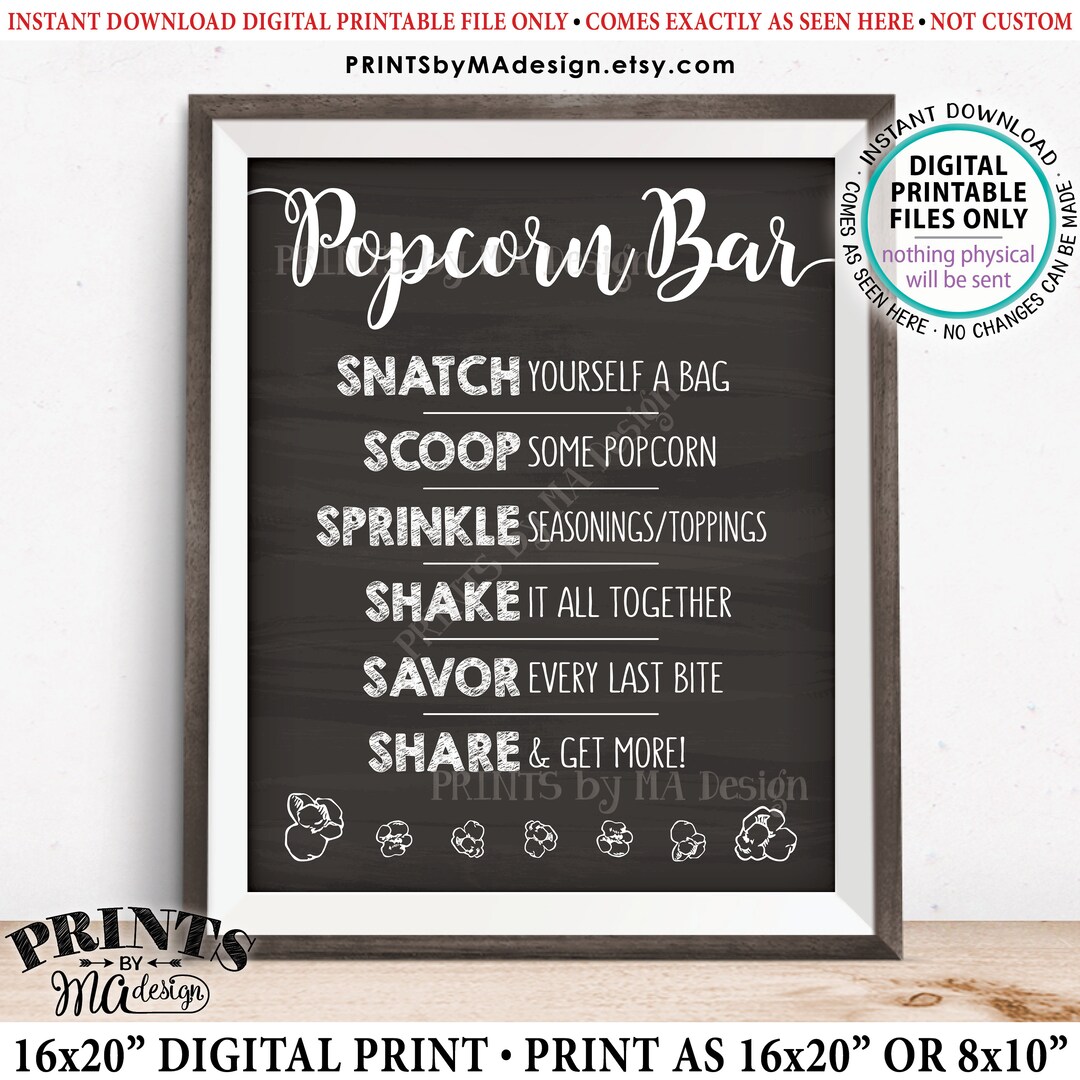 Popcorn Bar Sign, Popcorn Toppings, Directions, Graduation, Wedding ...