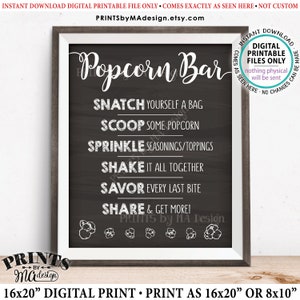 Popcorn Bar Sign, Popcorn Toppings, Directions, Graduation, Wedding, Birthday, Retirement, PRINTABLE 8x10/16x20” Chalkboard Style Sign &lt;ID&gt;