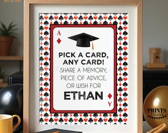 Playing Cards Graduation Party Well Wishes Sign, Pick a Card and Write a Message Advice for the Grad, PRINTABLE 8x10/16x20” Grad Party Decor