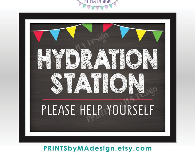 Hydration Station Sign, Please Help Yourself to a Drink, PRINTABLE 8x10” Chalkboard Style Beverage Sign, Flags <ID>