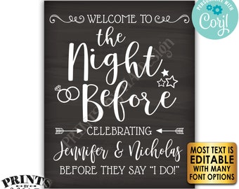Rehearsal Dinner Sign, Welcome to the Night Before Sign, PRINTABLE 8x10/16x20” Chalkboard Style Sign <Edit Yourself with Corjl>
