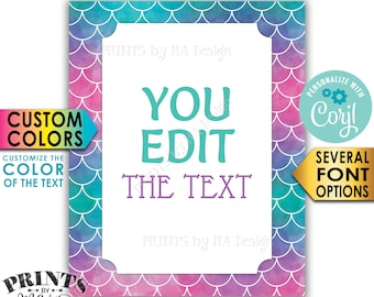 Custom Mermaid Sign, Choose Your Text Mermaid Party, Create One PRINTABLE 8x10/16x20" Portrait Mermaid Sign <Edit Yourself with Corjl>