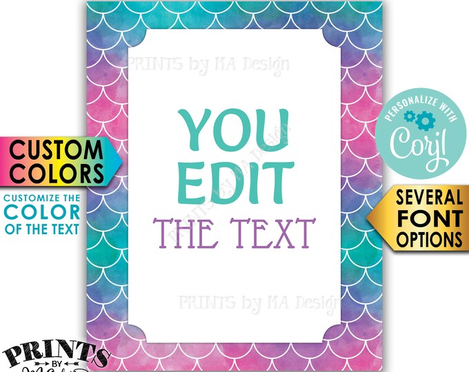 Custom Mermaid Sign, Choose Your Text Mermaid Party, Create One PRINTABLE 8x10/16x20" Portrait Mermaid Sign <Edit Yourself with Corjl>
