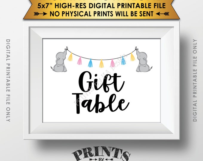 Elephant Baby Shower Gifts Table Sign, Cards & Gifts Table Sign, Gifts Sign, Neutral Baby Shower Decor, Instant Download 5x7” Printable Sign