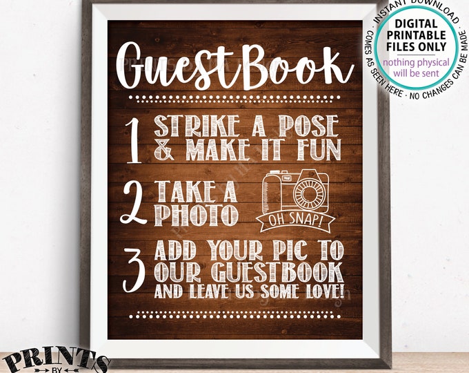 Guestbook Photo Sign, Share Photos Sign, Wedding Guest Book Photo Sign, Wedding Decor, PRINTABLE 8x10/16x20” Rustic Wood Style Sign <ID>