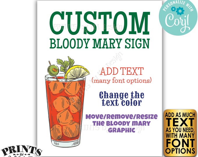 Custom Bloody Mary Sign, Choose Your Text, Create One Custom PRINTABLE 8x10/16x20” Drink Sign <Edit Yourself with Corjl>