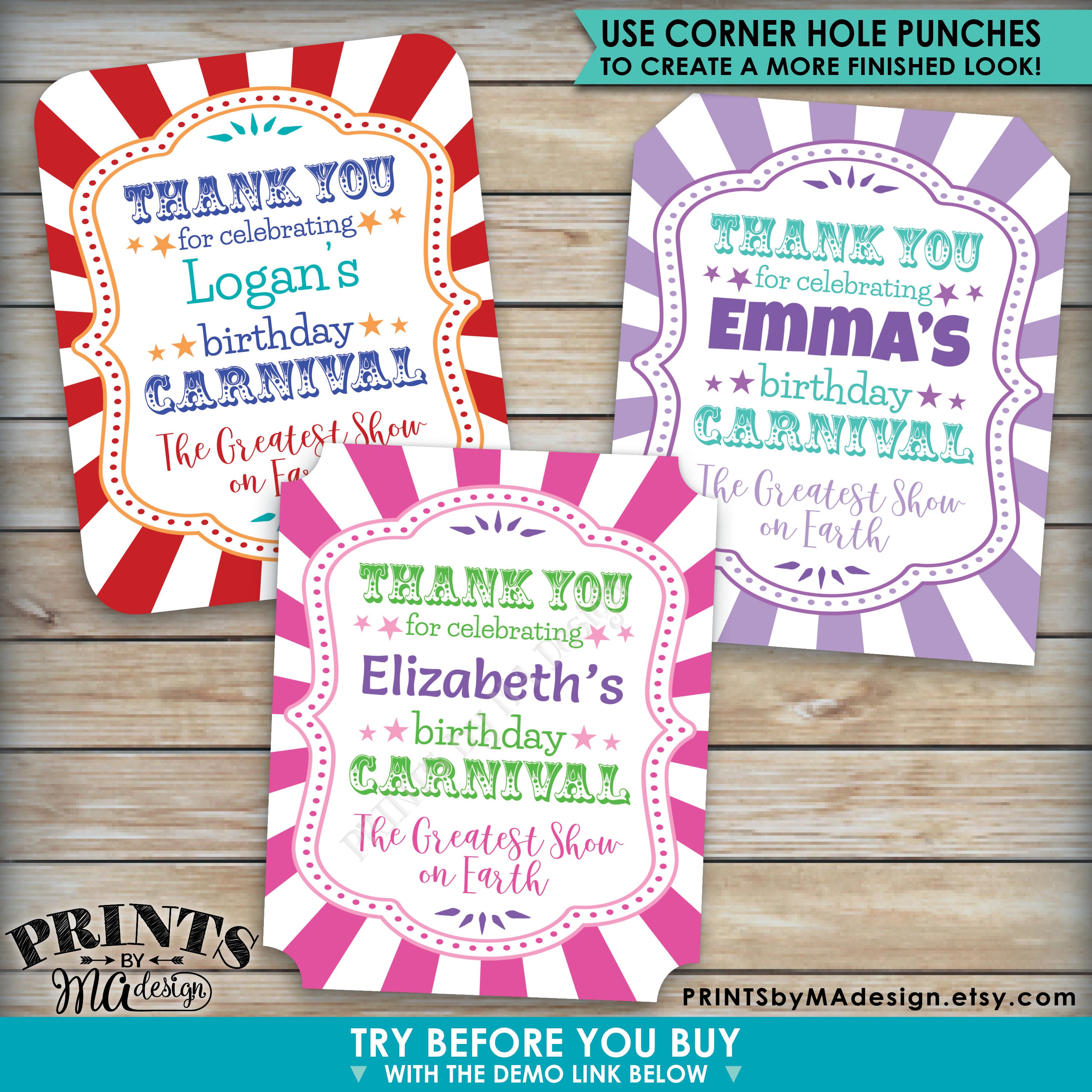 Carnival Birthday Tags, Birthday Party Favors Treat Goodie Bags Carnival Birthday Tags, Birthday Party Favors Treat Goodie Bags