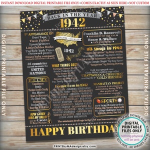 Back in the Year 1942 Birthday Sign, Flashback to 1942 Poster Board ...