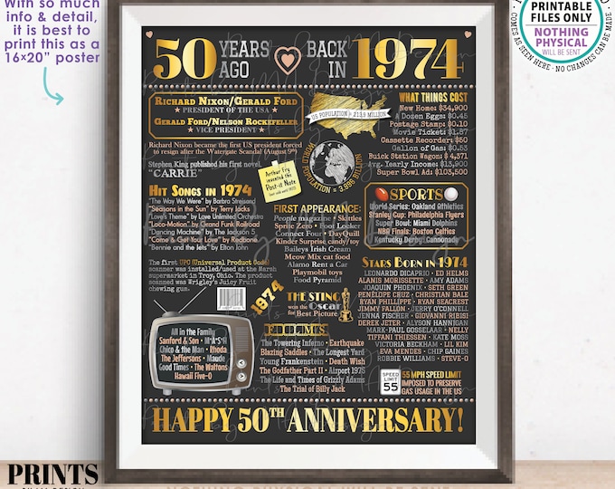 50th Anniversary Poster Board, Back in 1974 Flashback 50 Years, Married in 1974 Anniversary Gift, PRINTABLE 16x20” 1974 Sign <ID>