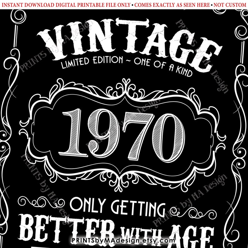 1970 Birthday Sign Better With Age Vintage Birthday Poster - Etsy