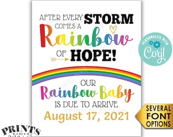 Rainbow Baby Pregnancy Announcement Sign, Hope after Storm, PRINTABLE 16x20” Pregnancy Reveal After Loss <Edit Yourself with Corjl>