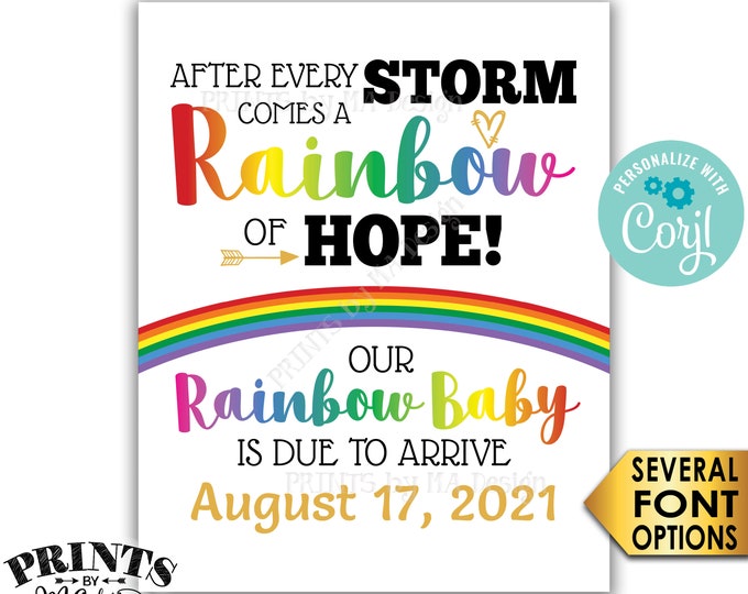 Rainbow Baby Pregnancy Announcement Sign, Hope after Storm, PRINTABLE 16x20” Pregnancy Reveal After Loss <Edit Yourself with Corjl>