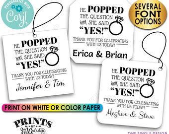 He Popped the Question & She Said Yes, Engagement Party, Custom 2" Square Cards, Digital PRINTABLE 8.5x11" File <Edit Yourself with Corjl>