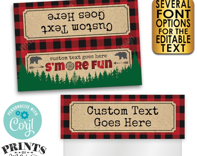 Lumberjack S'more Fun Goodie Bag Toppers, S'mores Party Favors, Custom PRINTABLE 5x7" Labels for Plastic Bags <Edit Yourself with Corjl>