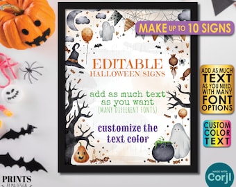 Editable Halloween Signs, Choose Your Text, Create 10 Custom Watercolor Style PRINTABLE 8x10/16x20” Portrait Signs <Edit Yourself w/Corjl>